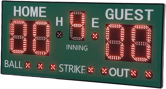 Luocute Adjustable Brightness Electronic Baseball Scoreboard, Multi Functional Remote Control Softball Score Keeper 5 Digit LED Light for Basketball, Softball, Volleyball, Pong