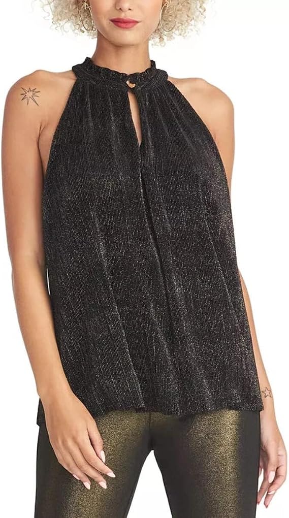 RACHEL Rachel Roy Womens Metallic Pleated Blouse