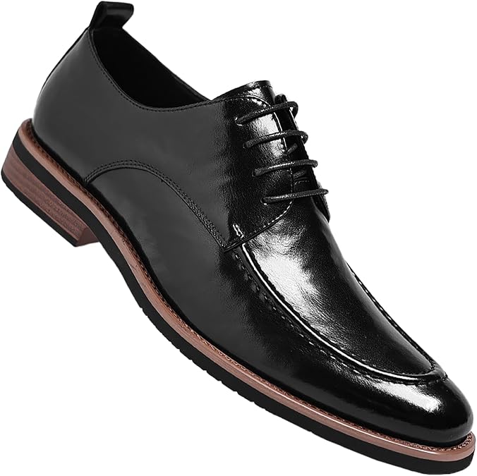Men's Leather Pointed Toe Dress Oxfords Classic Lightweight Low Heel Slip On Plain Toe Business Derby Shoes for Office Work Wedding Party