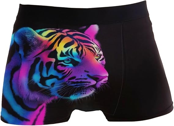 Pigsaly Black Yellow Tiger Head Animal King Men's Boxer Briefs Underwear Short Pants Underpants XL