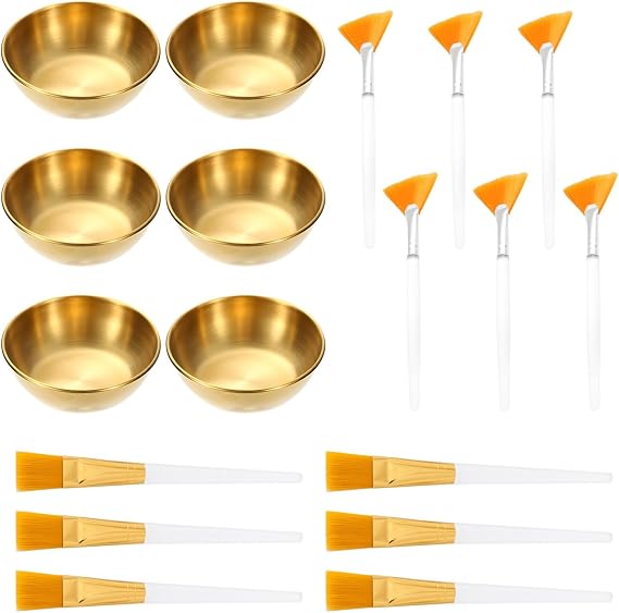 18-Piece Golden Facial Kit, Bowls, Brushes, Stainless Steel & Plastic for at-Home & Salon Facial Care