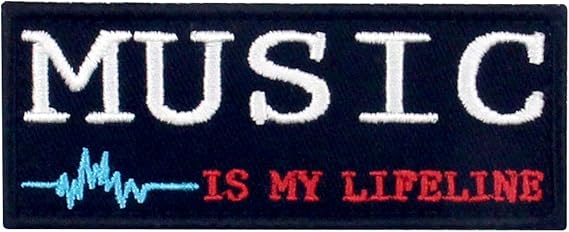 Music is My Lifeline Patch Embroidered Morale Applique Fastener Hook & Loop Emblem
