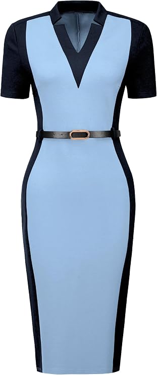 Hobemty Women's Sheath Dress Office Contrast Color Business Dresses