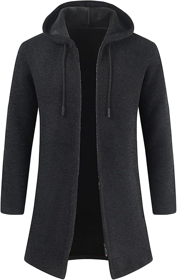 Maiyifu-GJ Men's Zip Up Long Cardigan Sweater Open Front Hooded Knitted Cardigans Winter Warm Longline Slim Fit Knit Coat