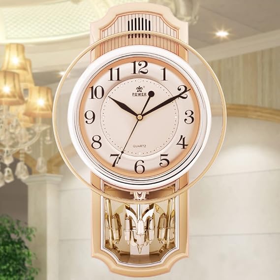 Rotating Pendulum Wall ClocK, Silent Decorative Sweep Movement ClocK with Swinging Pendulum, Battery Operated, for Living Room, Kitchen, Office & Home Decor, 16.8x10.5 inches
