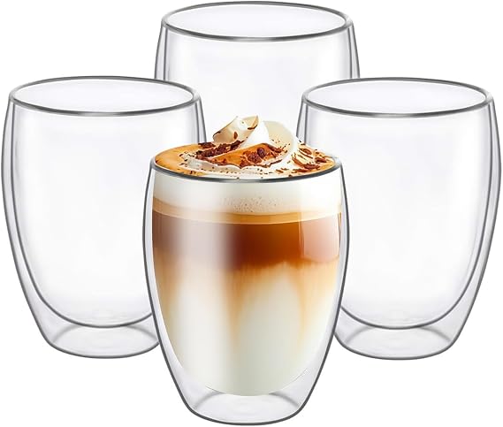 6.8OZ Double Wall Espresso Cups Set of 4, Clear Expresso Shots Cup, Double Wall Insulated Espresso Mugs, Tazas de Cafe Expreso, Microwave Dishwasher Safe,Suit for Espresso Machine