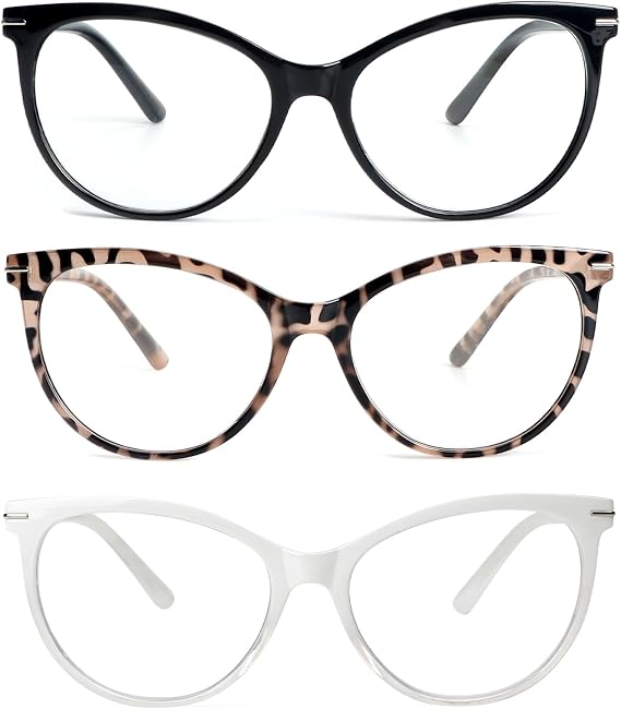Reading Glasses for Women 3 Pairs Cat Eye Oversized Spring Hinge Fashion Readers