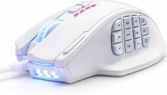 RED SAMURAI Gaming Mouse Wired Mouse 16400dpi 1000Hz 18pcs Program Buttons Side Buttons Weight Adjustment Stable Grip Backlight Customized Program MMO/FPS/MOBA Gaming MouseWhite