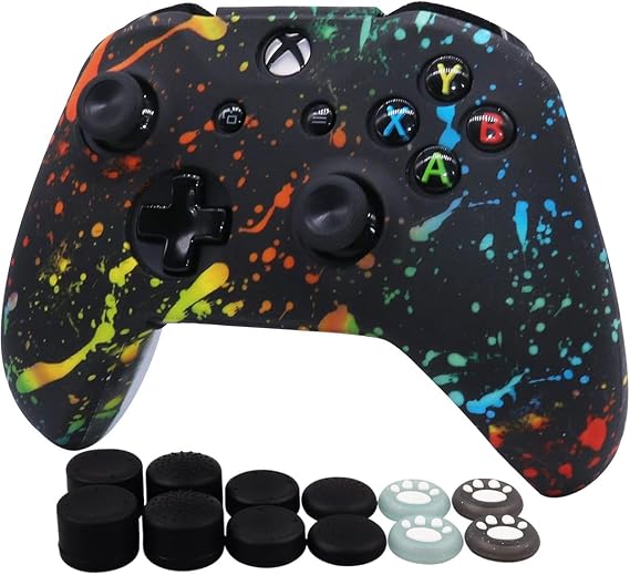 RALAN Controller Skin for Xbox One, Anti-Slip Silicone Controller Cover Protector Case Compatible for Xbox 1 Wireless/Wired Gamepad Joystick with 4 Thumb Grips Caps and Black Pro Thumb Grip x 8
