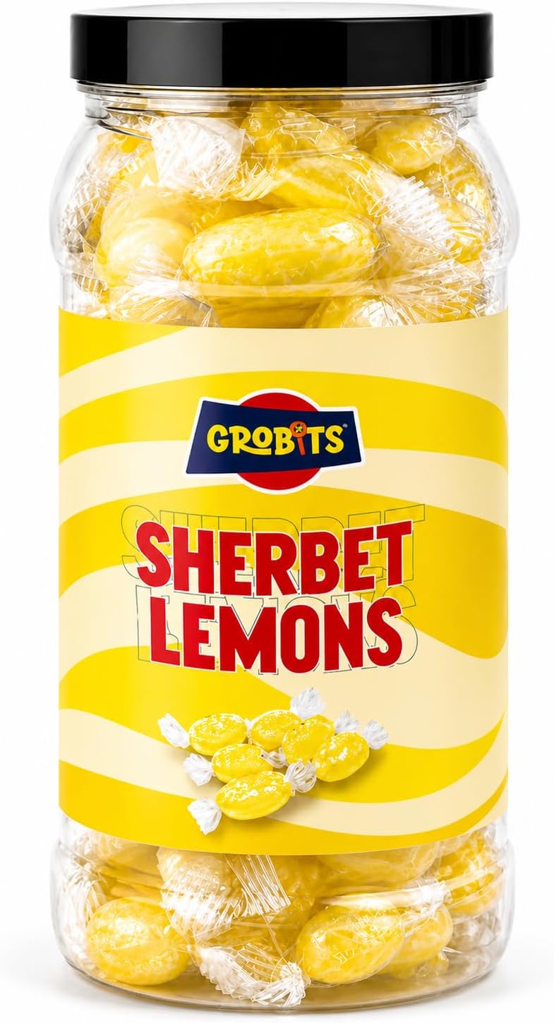 Sherbet Lemons 500g Retro Sweets Gift Jar, Traditional Sweets Shop Pick and Mix, Hard Boiled Sweets Sharing Tub for Birthday, Parties & Gift Giving