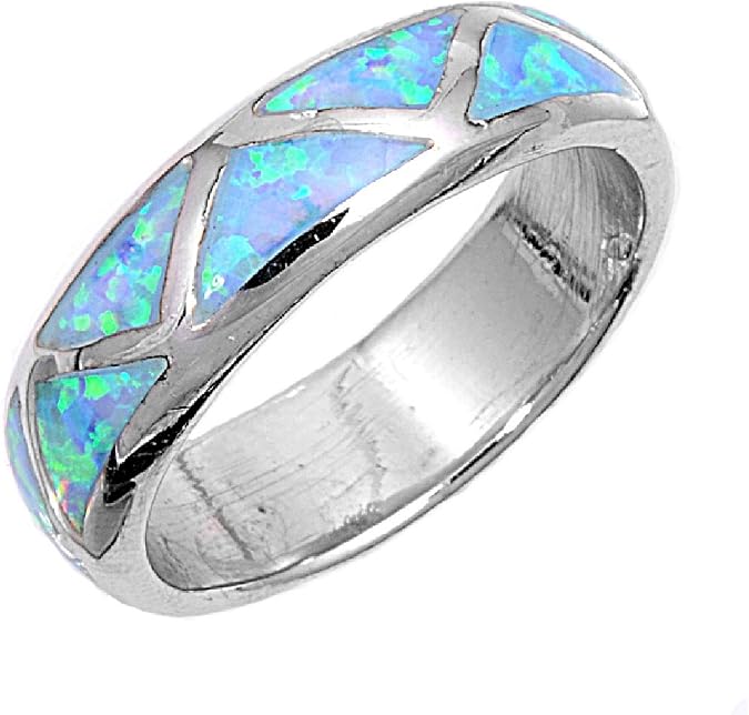 CloseoutWarehouse Triangle Patterns Row Simulated Opal Ring 925 Sterling Silver