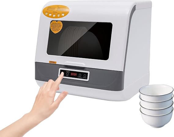 Portable Countertop Dishwasher, Mini Dishwashers Small Compact Dishwasher Touch screen 3 Washing Programs 1200W 110V Water Pressure 0.02-1.00Mpa