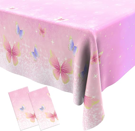 Butterfly Tablecloth 2 Pack Pastel Plastic Tablecloth Butterfly Table Cloth Disposable Butterflies Table Cover for Butterflies Baby Shower Decoration Spring Theme Birthday Party Supplies 108 x 54 Inch