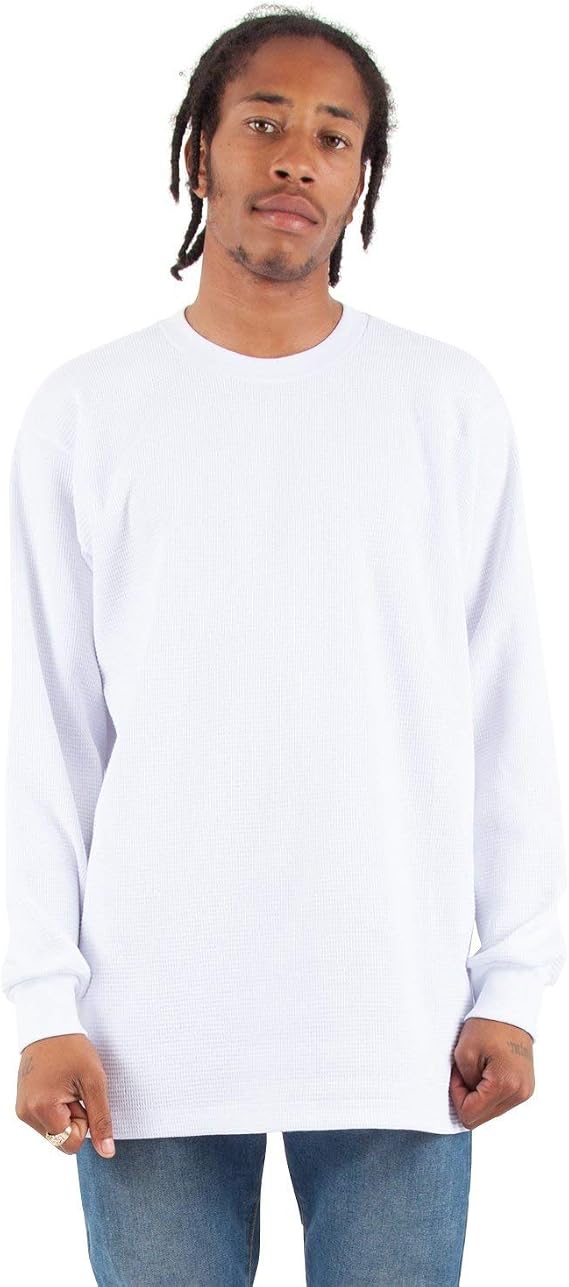 Shaka Wear Mens Knit Sweater - Heavyweight Waffle Thermal T Shirt Long Sleeve Crewneck Knitted Top Tee Tshirt Regular Big Size TC01 White 1X