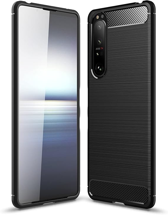 Case Compatible with Sony Xperia 1 III, Carbon Fiber Texture Design, TPU Case, Shock Absorption, Black