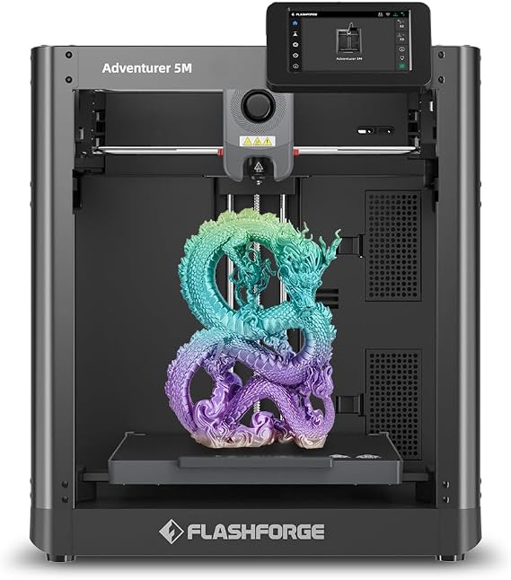 FLASHFORGE Adventurer 5M 3Dプリンター、完全自動レベリングFDM 3Dプリンター、最大600mm/秒高速印刷、クイック取り外し可能280°Cノズル、振動補償、印刷サイズ220 x 220 x 220mm