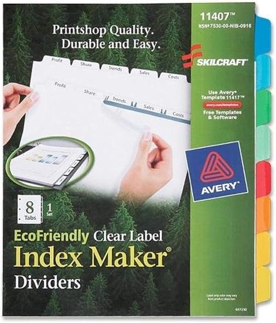 Skilcraft 7530-01-600-6970 8 Tab Index Divider Maker Set, Multi-Color