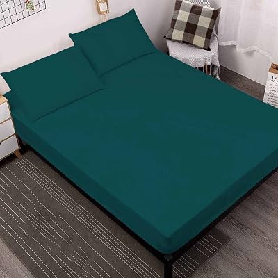 100% Egyptian Cotton 800 Thread Count 1 Piece Fitted Sheet Twin XL Size - Teal Solid Fits Mattress Upto 21 Inch Deep Pocket Soft Sateen Weave Bottom Sheet for Hotel & Home Fitted Sheet