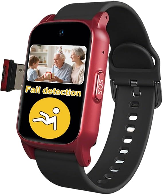 Elderly Smart Watch with Fall Detection for Seniors Fall Alarm Watch For Elderly Watch for Alzheimer's SOS Call for Elderly EssentialsRed,1.25 * 0.57 * 2.22inch