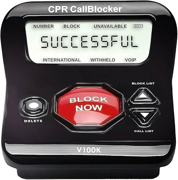 CPR V100K Call Blocker for Landline Phones - Block Unwanted Calls with One Touch Big Red Button - Pre-Loaded with 100,000 Known Nuisance Numbers - Requires Caller ID
