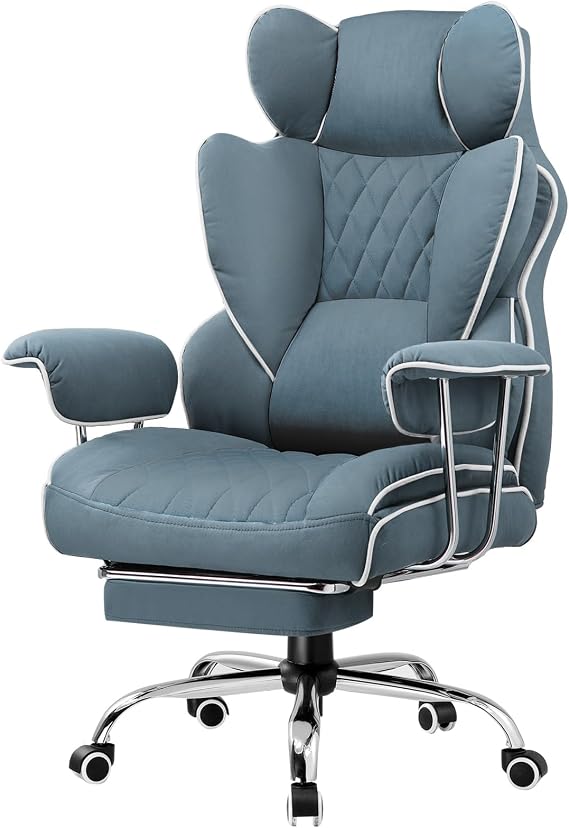 GTPLAYER Gaming Chair,Office Chair with Pocket Spring Lumbar Support, Ergonomic Comfortable Wide Office Desk Computer Chair with Outward Fixed Soft Armrests and Footrest (Fabric, Blue)