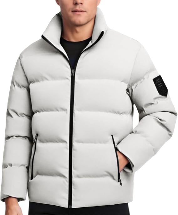 Winter Jacket Men's Thick Warm Down Jacket Zip Stand-Up Collar Quilted Jacket Outdoor Puffer Jacket with Pockets Loose Plain Winter Coat Cotton Thermal Jacket Outdoor Jacket