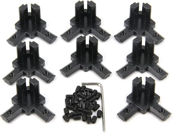 8PCS Black 3-Way End Corner Bracket Connector with Screws for 6mm T Slot Aluminum Extrusion Profile 2020 Series (2020s-Black)