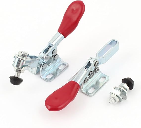 Aexit 2 Pcs Hand Tools BRH-201 Quick Holding Red Horizontal Handle Toggle Clamp 27Kg 60 Lbs Crimpers Silver Tone