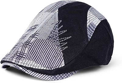 Beret Hat for Men, Vintage Cotton Adjustable Newsboy Flat Cap with Buckle, 56-59cm