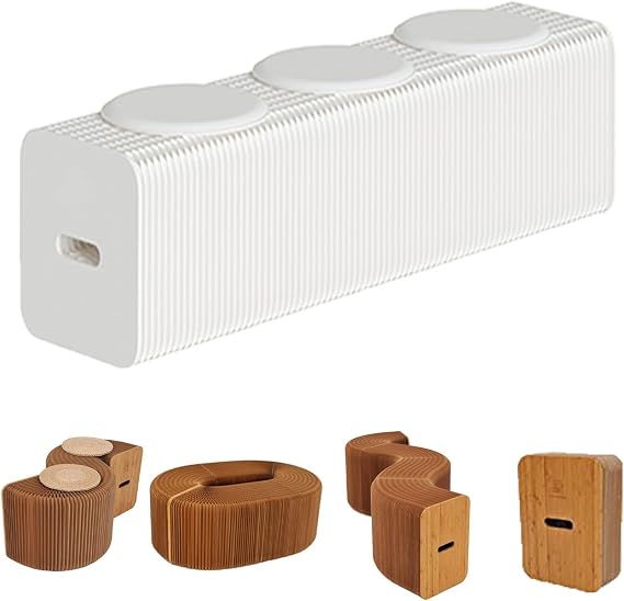 MATISUN Folding Paper Stool Sofa, Retractable Kraft Paper Bench, Kraft Paper Relaxing Foot Stool-Fashion Paper Design (White,Three seats-17.3in)