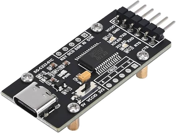 FT232RL USB to UART TTL Serial Adapter, Type-C USB 2.0 to Serial Converter Board, 3.3V/5V Level Switch, CTS/RTS Flow Control, TX/RX LEDs, for Arduino, Compatible with Raspberry Pi