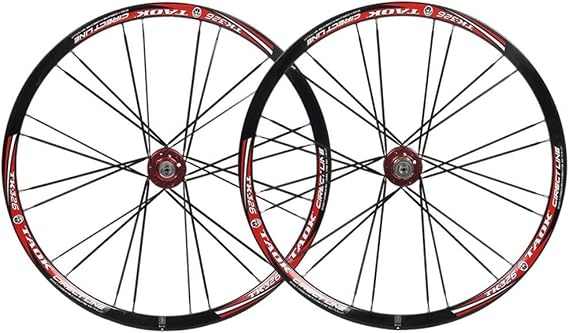 Mountain Bike Wheelset 26 Inch Double Walled Alu Rim MTB Disc Brake Wheels Front Rear QR Bicycle Wheelset Cassette Hub 7/8/9 Speed (Color : Black Red)