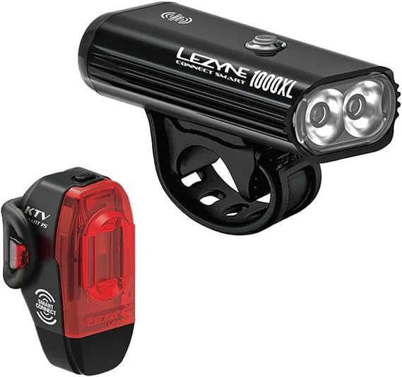LEZYNE Connect Smart 1000XL & KTV Drive Pro Smart Cycling Light Combo | 1000 Lumen CNC Aluminum Headlight & 75 Lumen Wide-Angle Taillight Kit | IPX7 Waterproof Bike Illumination with Wireless Syncing | bike-headlight-taillight-combinations