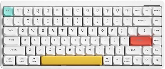 Wireless Mechanical Keyboard 2.4G/Bluetooth, Ultra-Slim Low Profile Silent Mechanical Red Switch, 75% Compact 84 Keys TKL Gaming Keyboard with Ergonomic Magnetic Feet for Multi Device, White