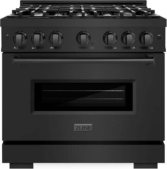 ZLINE 36 in. 5.2 cu. ft. Classic Dual Fuel Range with 6 Burner Gas Cooktop and Electric Convection Oven in Black Stainless Steel (CDRB-36)