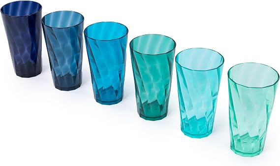 LIVIVO Set of 6 Plastic Tumblers - 600ml Acrylic Plastic Glasses Reusable, Stackable Design, BPA Free Plastic Tumblers for Adults and Kids, Reusable Plastic Cups for Outdoor, Picnic, Camping (Teal)