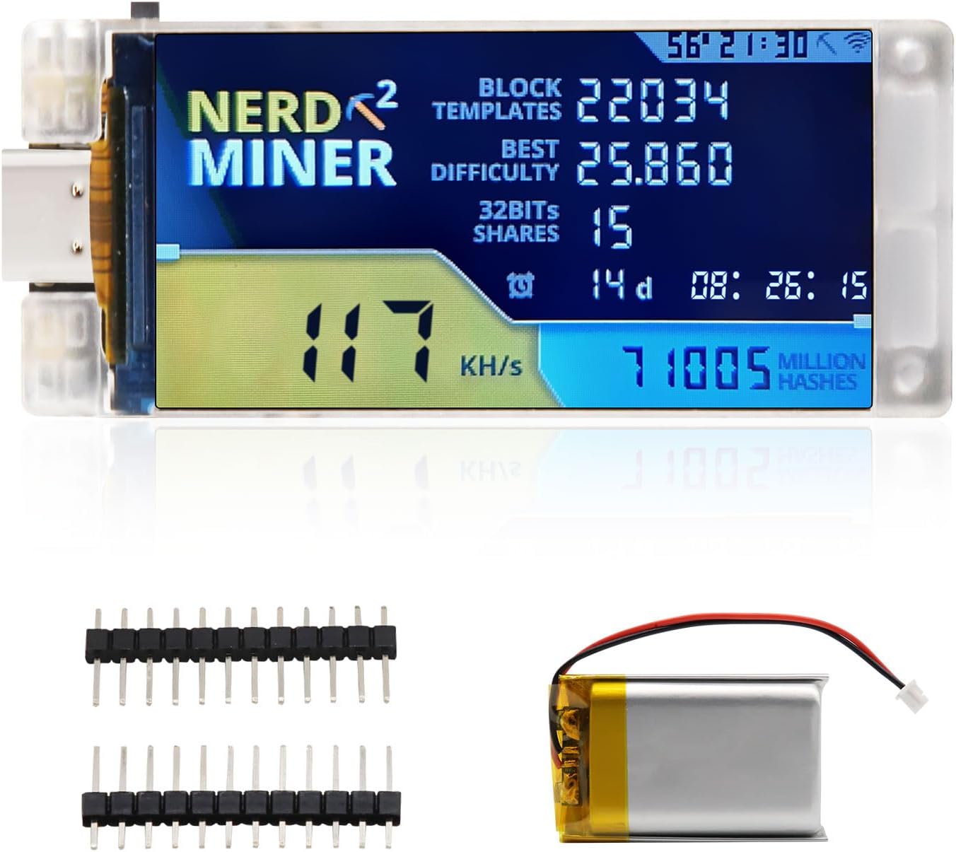 NerdMiner V2 Pro T-Display ESP-S3 Module NerdMiner 78KHs Bitcoin Solo Lottery BTC Miner Module Type-C with 1.9 Inch TFT Display V1.6.01 with WiFiBLE 5.0 with Battery