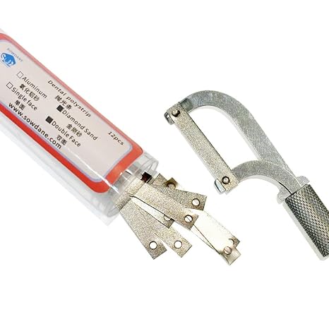 Dental Orthodontic Interproximal Enamel Reduced Treatment Polystrips Tools Anemal Reduction Polishing Material Tool Hand Use(1 Tool+12 pcs Replaced Strips) (1 pc Tool+12 pcs Double Diamond Strips)