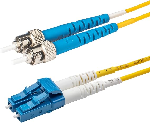 SpeedyFiberTX - 1-Pack 1000 Meter Singlemode Duplex ST/U to LC/U Fiber Patch Cable, Corning SMF-28 9/125um Ultra Optical Fiber, OS1/OS2 Compatible, Yellow Riser OFNR Cable Jacket