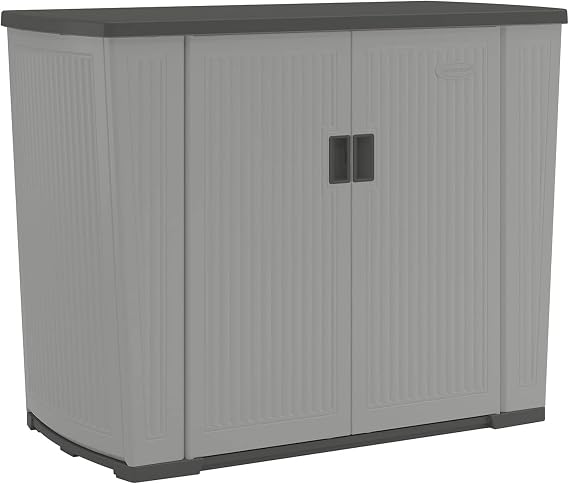 Suncast XL Outdoor Storage Cabinet, 130 Gal, Lockable, Peppercorn Gray