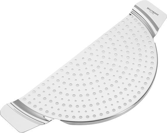 Westmark Stainless Steel Pan Strainer Heat-Resistant Pot Drainer with Recessed Grip Handles, Fits Pots up to 10", Heavy-Duty Pasta & Vegetable Strainer, Dishwasher Safe
