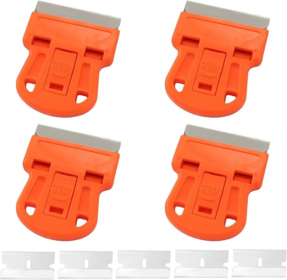 4 Pack Mini Plastic Razor Blade Scraper, Red