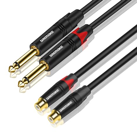 2 x 6.35mm to 2 x RCA Audio Extension Cable 1.6FT, Dual 1/4 Inch(6.35mm) Male to Dual RCA Female Adapter Cord, 2 x TS 1/4'' to 2RCA Stereo Interconnect Cable for AV Receiver Amplifier - 0.5M