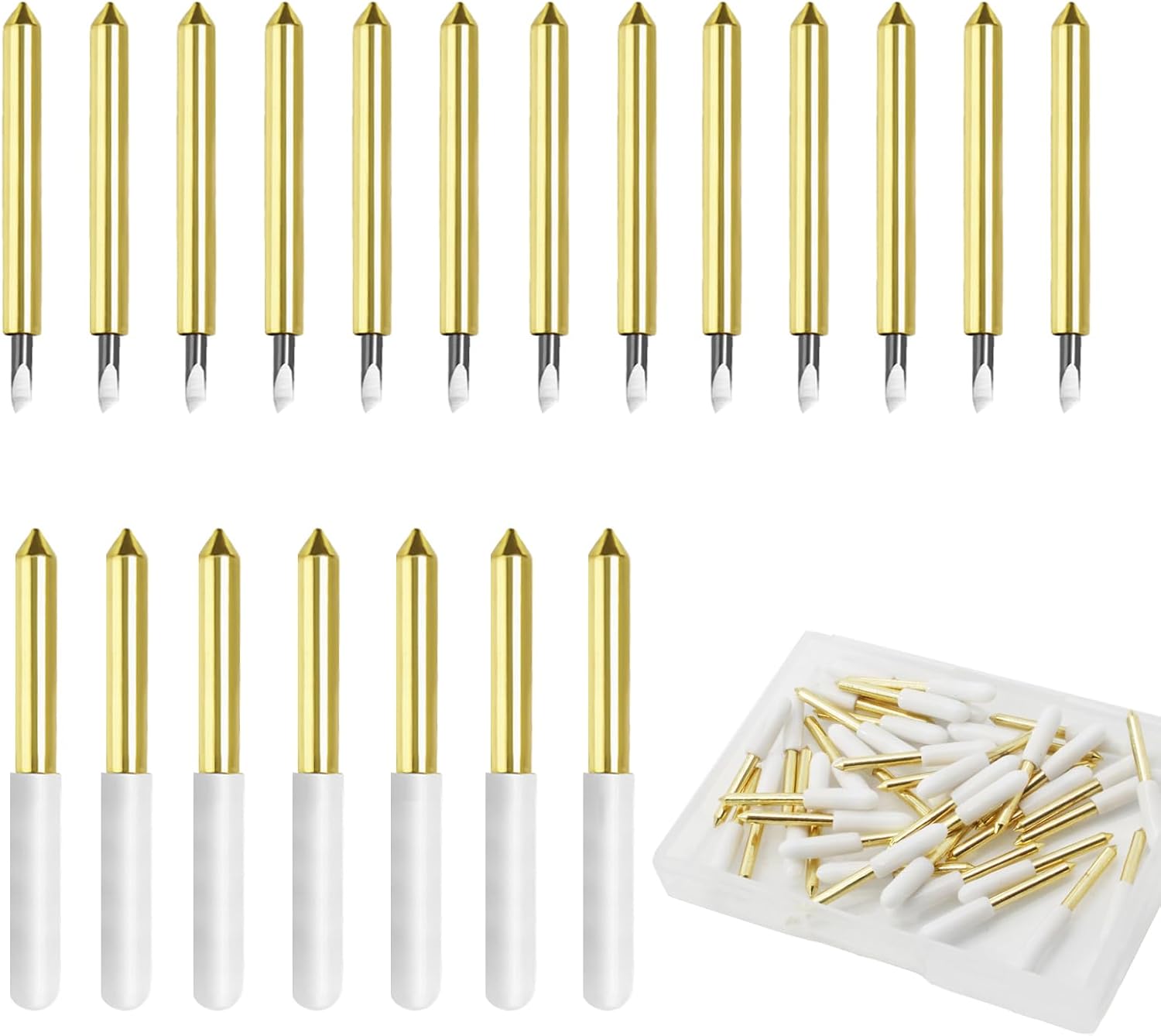 PHITUODA 20 Pcs Premium Fine Point Blade Replacement with Storage Box, Cutting Blades Compatible with ExploreAirAir 2Air 3MakerMaker 3Expression Cutting Machines, Gold