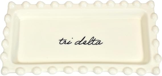 Sorority Shop Delta Delta Delta Jewelry Dish - Rectangular Gloss Finish Ceramic tray with Sorority Name in Cursive Script, Multi-Function Tri Delta Ceramic Ring Dish, Ideal for Jewelry and Keys