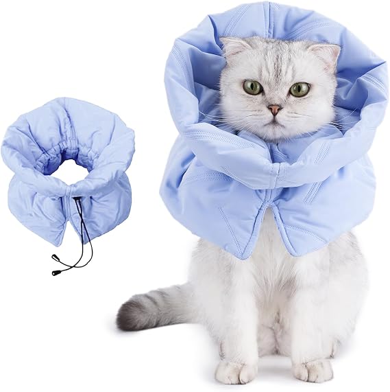 Adjustable Cat Recovery Cone Collar, Lightweight Soft Cat E-Collar Alternative After Spay, Waterproof Comfy Collars to Stop Licking Wound After Surgery, Protective Cat Cone for Kittens/Puppies