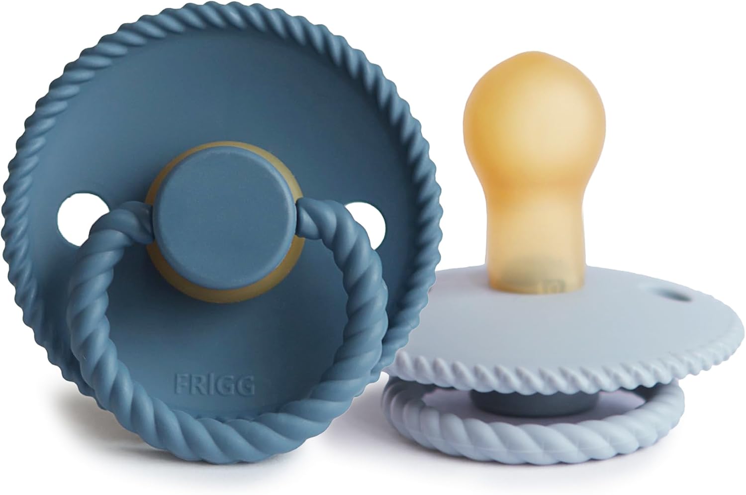 FRIGG Rope Latex Pacifier Pack of 2 | Natural Rubber Soother Dummy | BPA-Free | Made in Denmark | Symmetrical Cherry Shaped Nipple Ocean ViewPowder Blue, Size 1 0-6 Months
