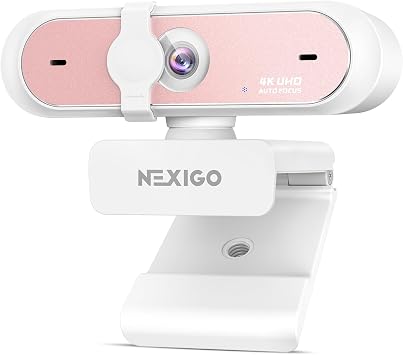 NexiGo N660P Pro 4K Webcam with Distortion-Free Lens, 1080p 60 fps Autofocus USB Streaming Camera, 3DNR, Noise-Canceling Mics & Privacy Cover, Web Cam for Gaming/Live Streaming/PC/Mac/Switch 2, Pink
