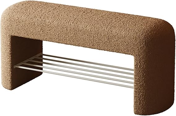 Storage Bench, 39.3" Entryway Bench, Metal Bracket, End Of Bed Storage Benches For Entrance, Living Room, Bedroom, Hallway(Khaki,39.3in(100cm))