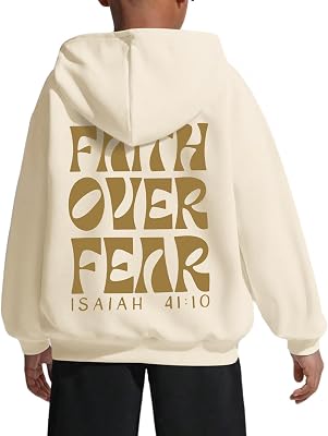 Boys Christian Faith Over Fear Hoodie Kids Religious Jesus Hoodies Inspirational Bible Verse Sweatshirt Teens Pullover